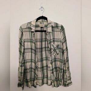 Green Loose Long Sleeve Flannel Medium